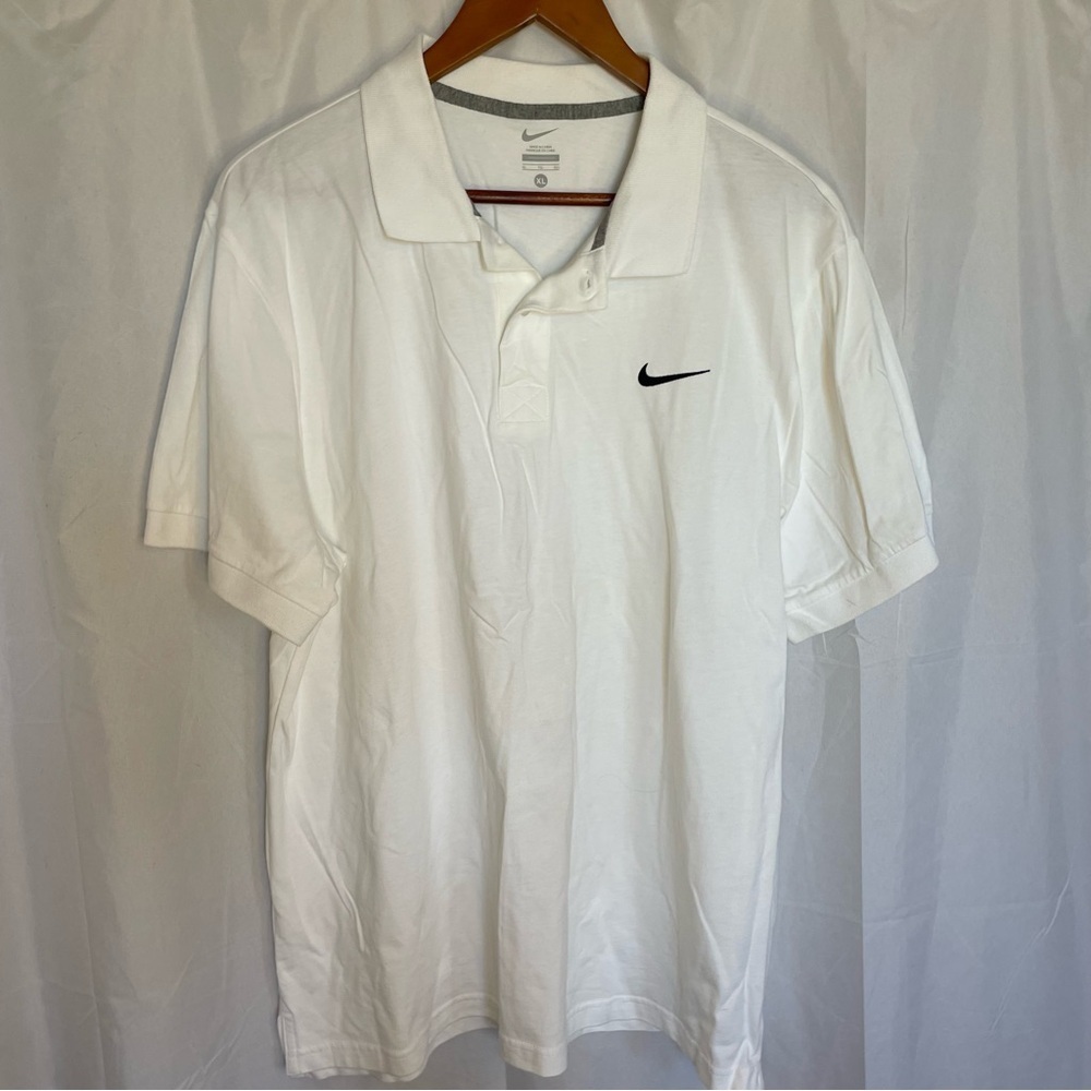 NIKE Men’s White Black Swoosh Short Sleeve Polo Golf Size XL